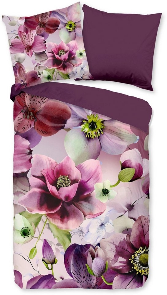 PURE luxury collection Wendebettwäsche Chimai, Microfaser, 3 teilig, Mikrofaser, Pflegeleicht, Reißverschluss, Wendeoptik, Blume, Bordeaux Bild 1