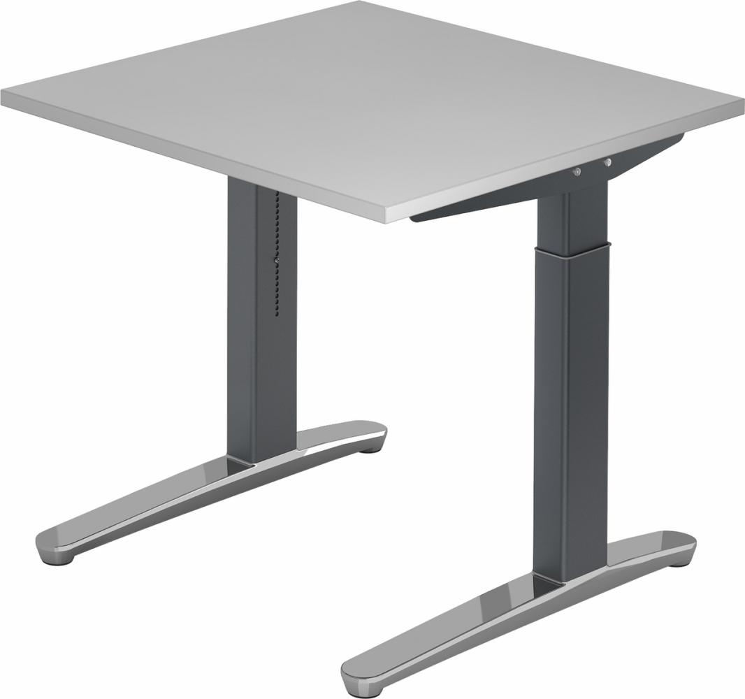 bümö® Design Schreibtisch XB-Serie höhenverstellbar, Tischplatte 80 x 80 cm in grau, Gestell in graphit/alu poliert Bild 1