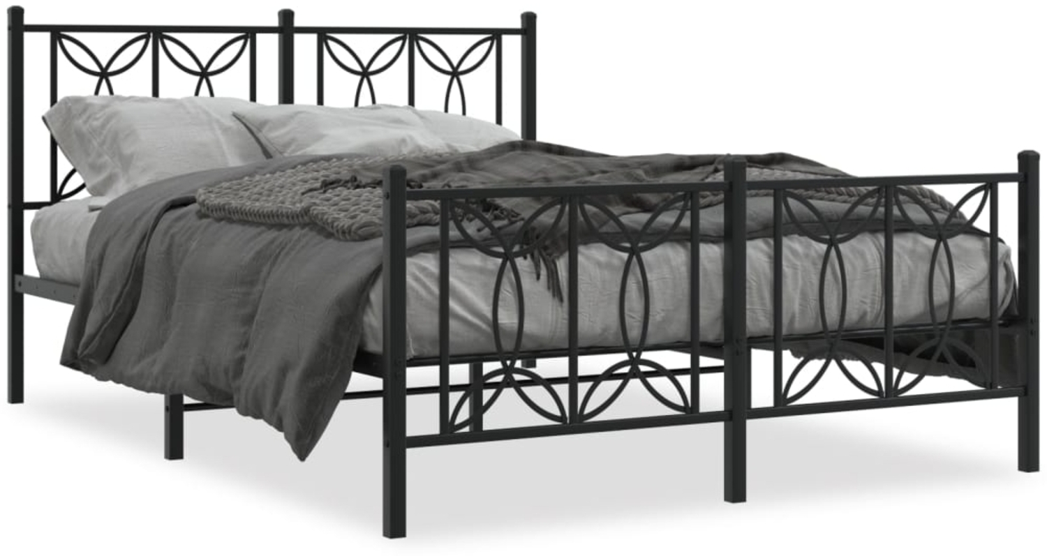vidaXL Bettgestell mit Kopf- und Fußteil Metall Schwarz 135x190 cm 376145 Bild 1