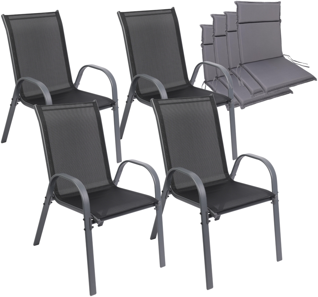 Albatros Gartenstühle 4er Set Kuba mit Sitzauflage – Gartenstühle Stapelbar mit robustem Metallgestell und hoher Belastbarkeit – Bequeme Stapelstühle auch als Terrassenstühle Bild 1
