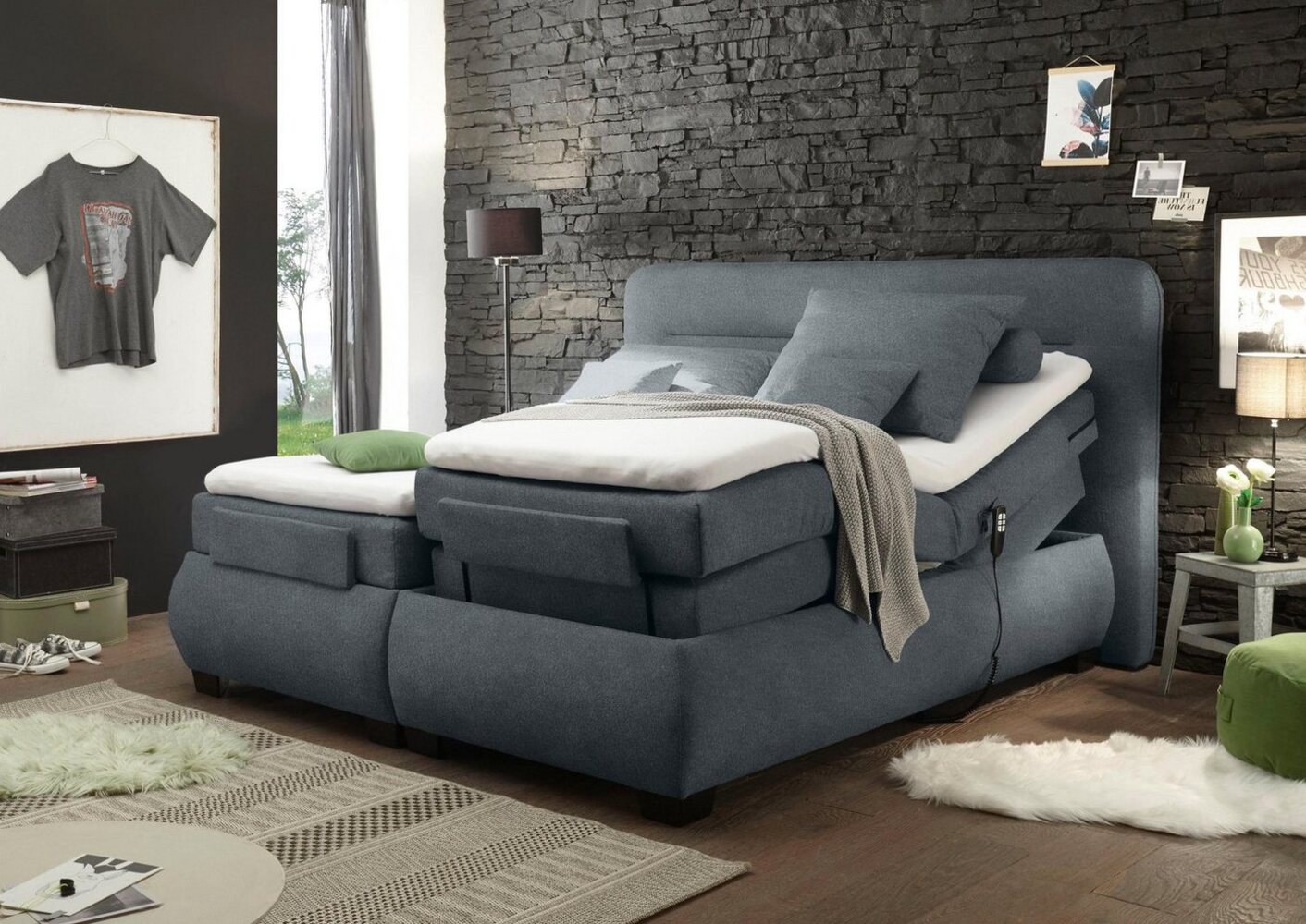 EVOLUTION 2 Boxspringbett 180x200 elektrisch verstellbar, Anthrazit - Bequemes Doppelbett mit 7-Zonen Federkern Matratze & Komfortschaum Topper - 210 x 122 x 220 cm (B/H/T) Bild 1