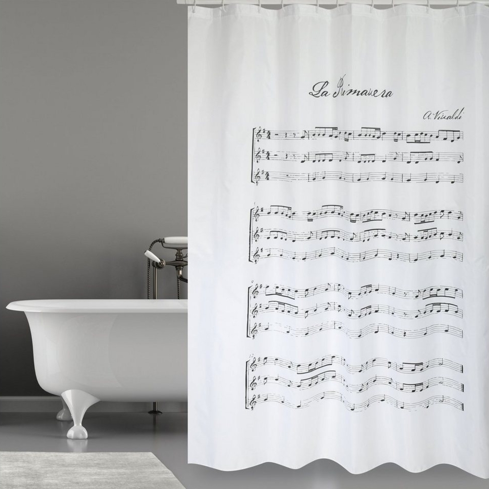 MSV Duschvorhang VIVALDI Breite 180 cm, Premium Anti-Schimmel Textil-Duschvorhang, Polyester, 180x200 cm, waschbar, weiß, Motiv "Vivaldi" Bild 1