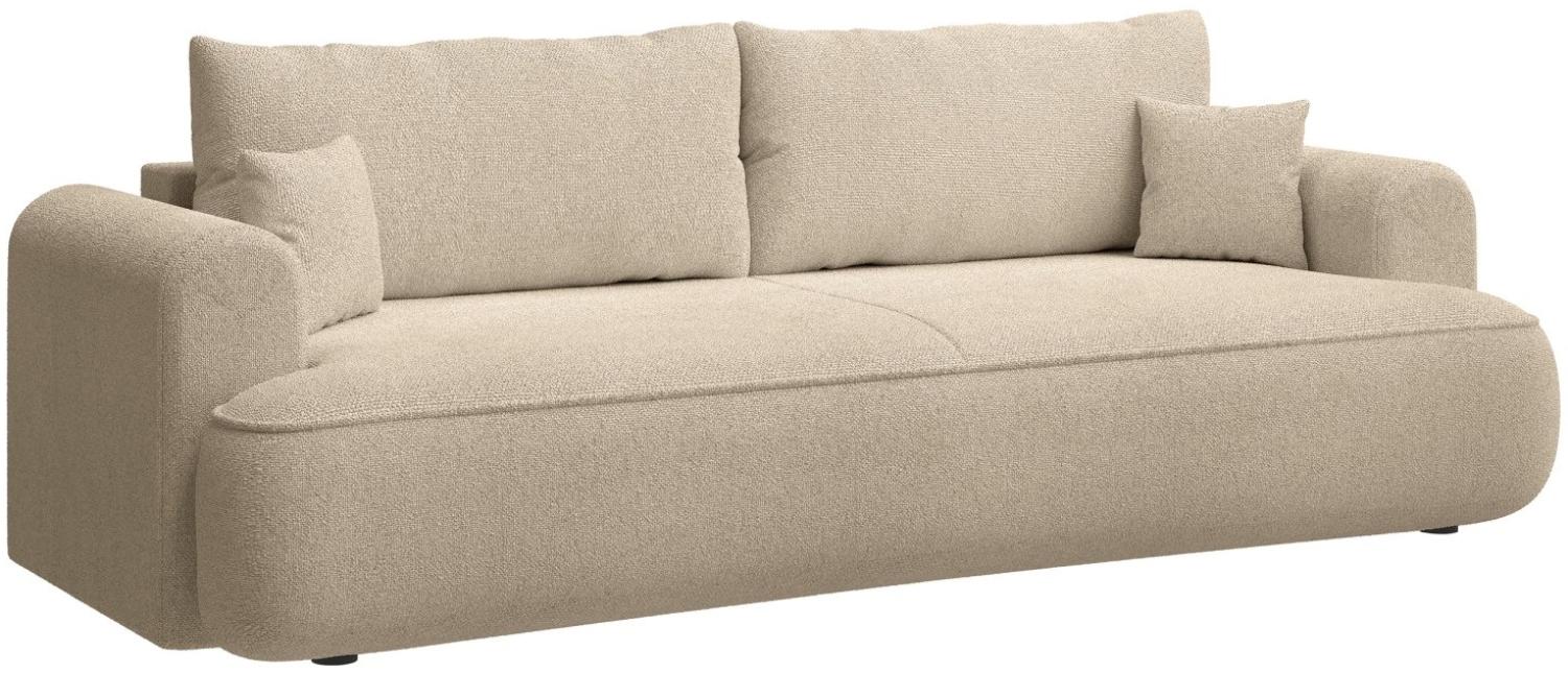 Selsey Ovo - 3-Sitzer Schlafsofa mit Bettkasten, Chenille-Bezug in Hellbeige, 250 cm Bild 1