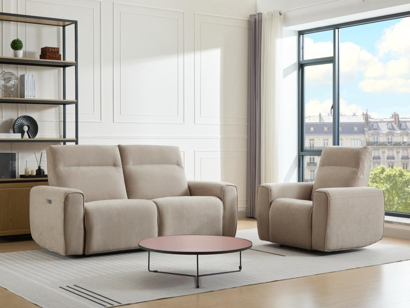 Vente-unique - Relaxsofa 3-Sitzer & Relaxsessel elektrisch - Stoff - Beige - LORGITA Bild 1