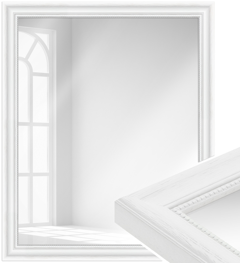 WANDStyle Wandspiegel H390 aus Massivholz in Weiß gemasert 56 x 76 cm im Stil Landhaus Bild 1