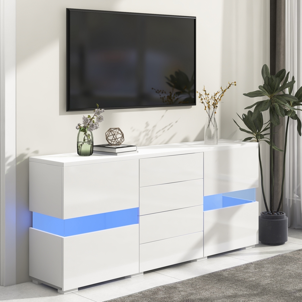 Merax Hochglanz Weiß Sideboard Lagerung Schrank Schrank Einheit mit 16 Farben LED-Leuchten für Esszimmer Wohnzimmer Bild 1