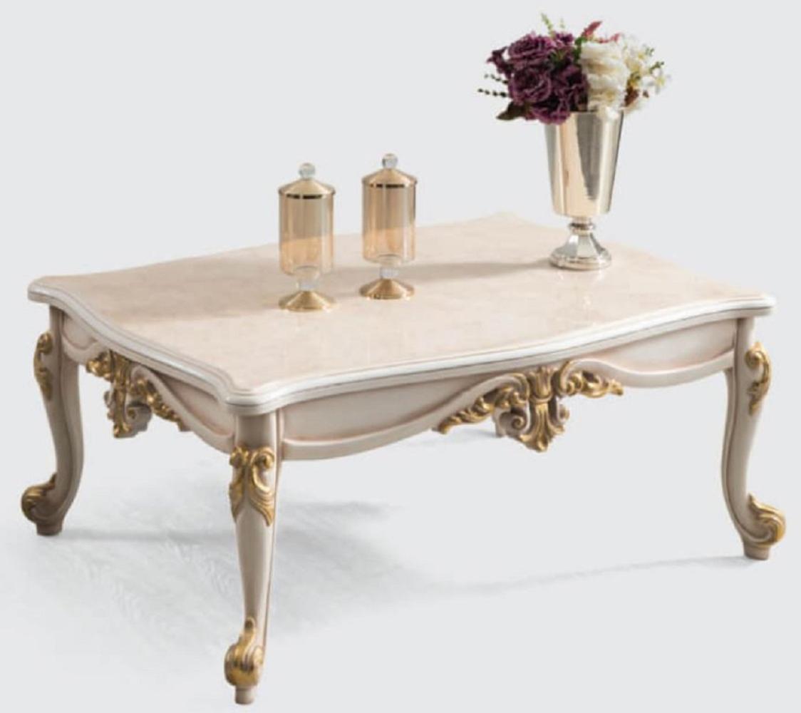 Casa Padrino Luxus Barock Couchtisch Beige / Weiß / Gold - Edler Massivholz Wohnzimmertisch im Barockstil - Barock Wohnzimmer Möbel Bild 1