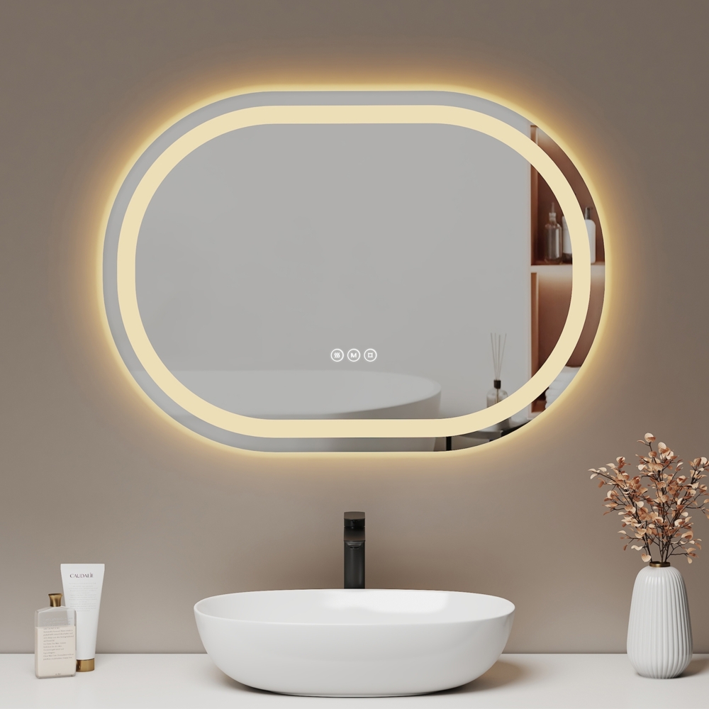 EMKE Spiegel Oval Badspiegel mit Beleuchtung Badezimmerspiegel, 70x50cm, Touch, 3 Lichtfarbe, Beschlagfrei Bild 1