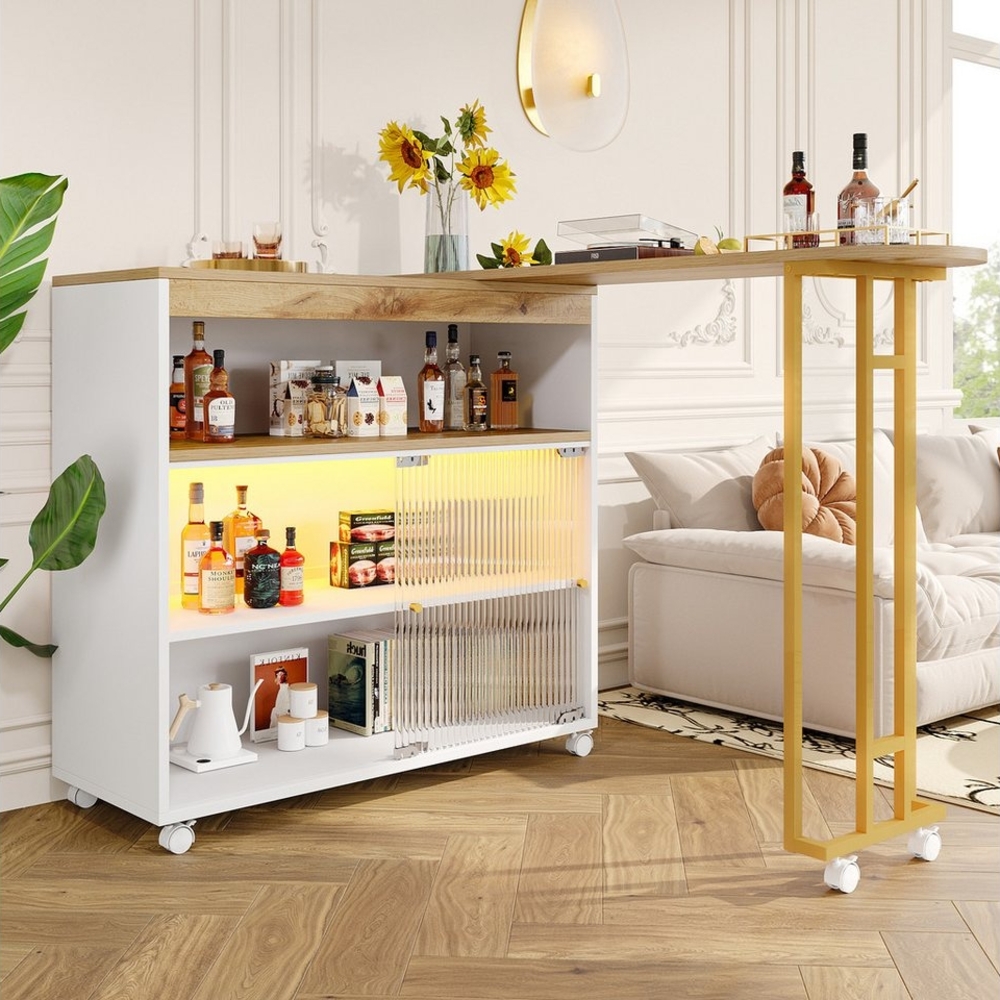 Flieks Bartisch (360° Drehung, 1-St), ausziehbar Stehtisch drehbar Sideboard Esstisch mit LED Anricht Bild 1