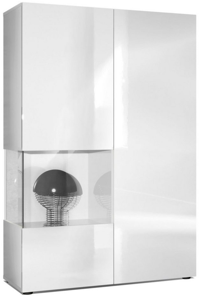 Vladon Vitrine Kommode Hochschrank Morena, Korpus in Weiß matt / Rechte Tür und der Einsatz in Weiß Hochglanz Bild 1