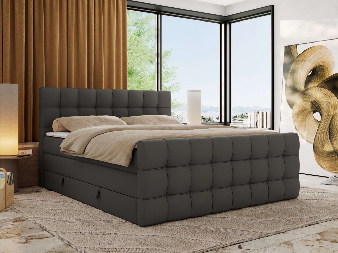 Boxspringbett ALTIVO KING DUO, Doppelbett mit Stauraum Multipocket-Matratze und Topper Bett mit Kopfteil, Fußteil - 140 x 200 cm - Grau Kunstleder - H4 Bild 1