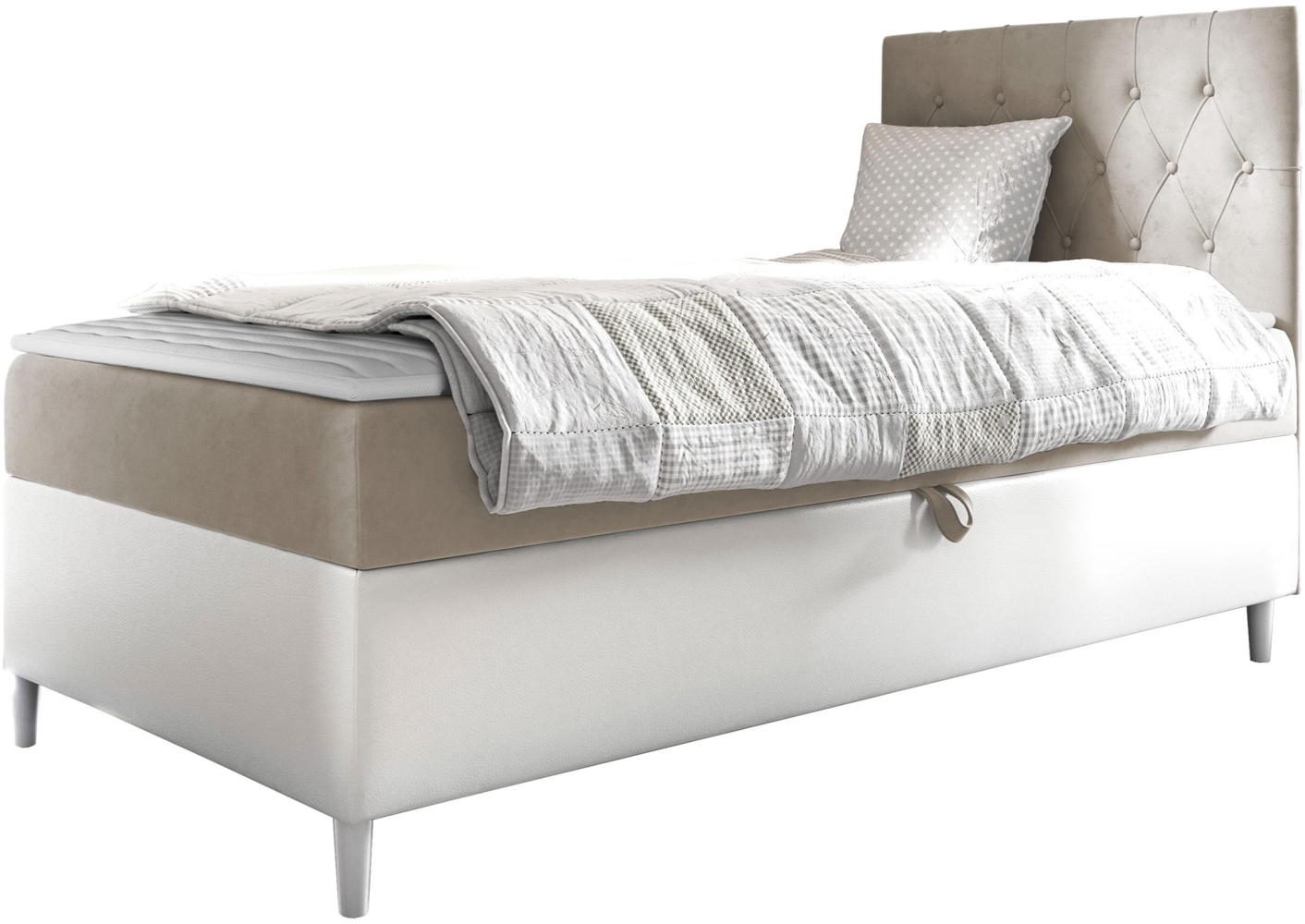 Boxspringbett 'Lenda Junior 1', beige, 90x200 cm, Rechts Bild 1