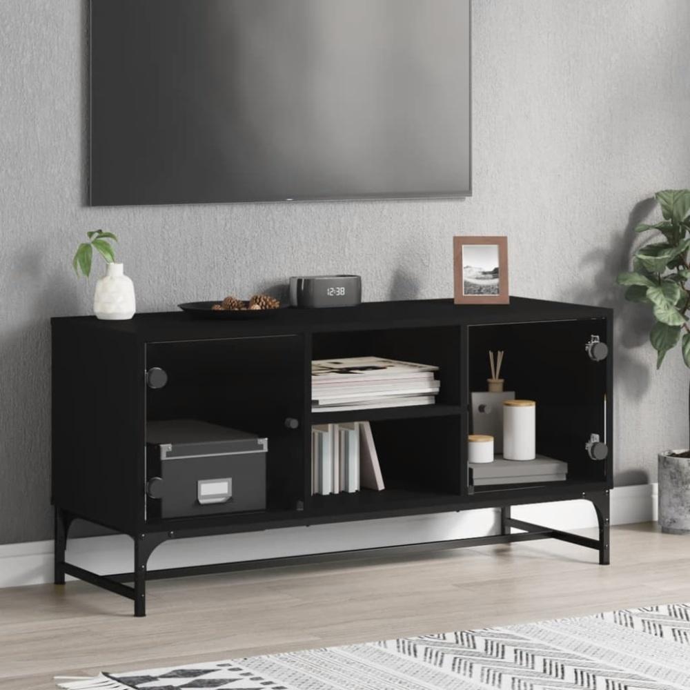 vidaXL TV-Schrank mit Glastüren Schwarz 102x37x50 cm 836533 Bild 1