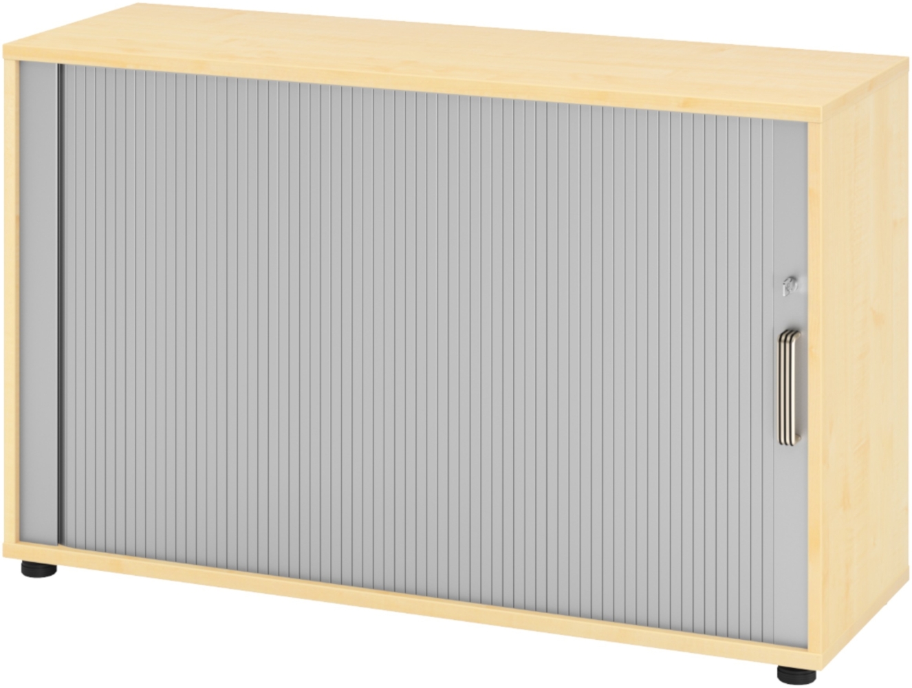 bümö Aktenschrank abschließbar mit Rollladen, Rollladenschrank für Ordner & Co. - Büroschrank mit Rollo, abschließbarer Ordnerschrank aus Holz in Ahorn/Silber mit Streifengriff, 1732S-3-S-SG Bild 1