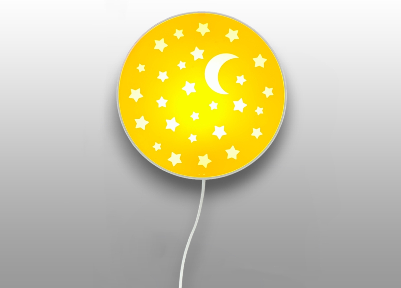 Kinderzimmer Wandlampe mit Mond & Sternen Sonnengelb Schalter und Stecker Ø25cm Bild 1