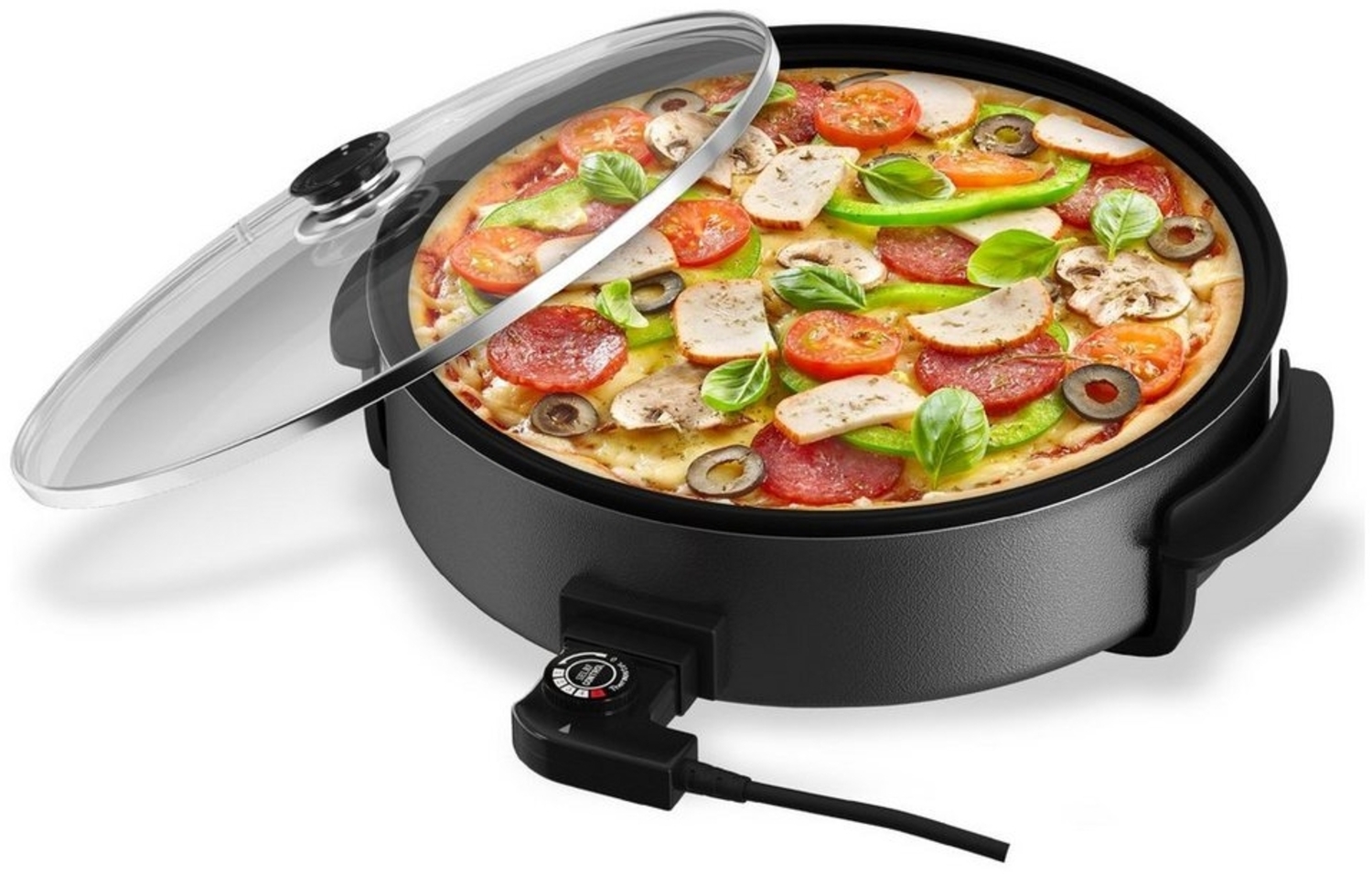 Scheffler Elektrische Pfanne Elektrische pfanne 30/40cm Elektrisch Pizzapfanne mit decke, 1500,00 W, mit Antihaftbeschichtet,5 Einstellbare Temperaturen, 5L/8L/13L Bild 1