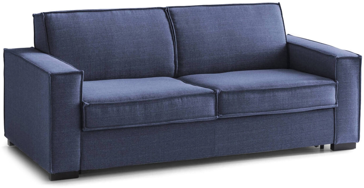 Dmora 3-Sitzer Schlafsofa Asteroide, Wohnzimmersofa mit drehbarer Öffnung, gepolsterter Stoff, Standardarmlehnen, 100 % Made in Italy, cm 220x95h90, Blau Bild 1