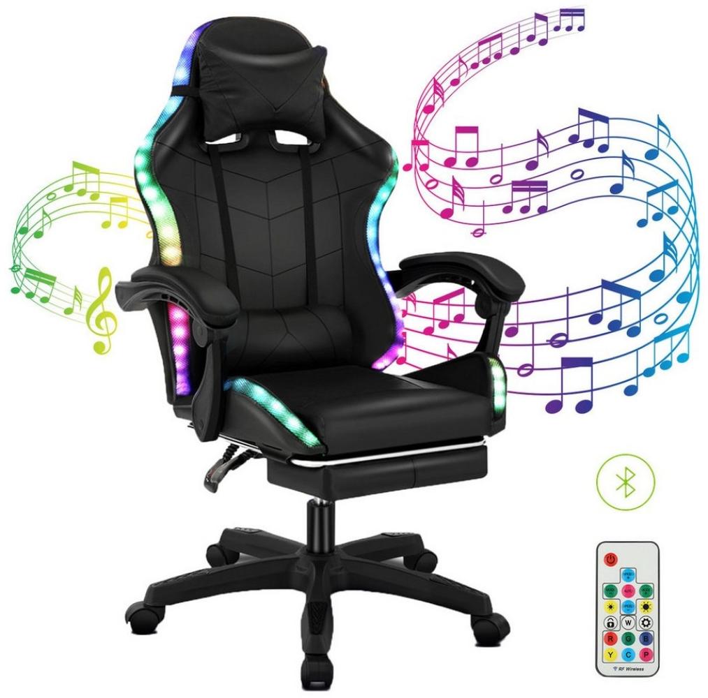 oyajia Gaming Chair Gaming-Stuhl mit LED, mit HIFI Stereo Lautsprecher, Game Bürostuhl (Gaming Chair mit Kopfkissen, Lendenkissen,Fußstütze), Dimmbar mit Fernbedienung, APP Steuerung, Ergonomischer Drehsessel Bild 1