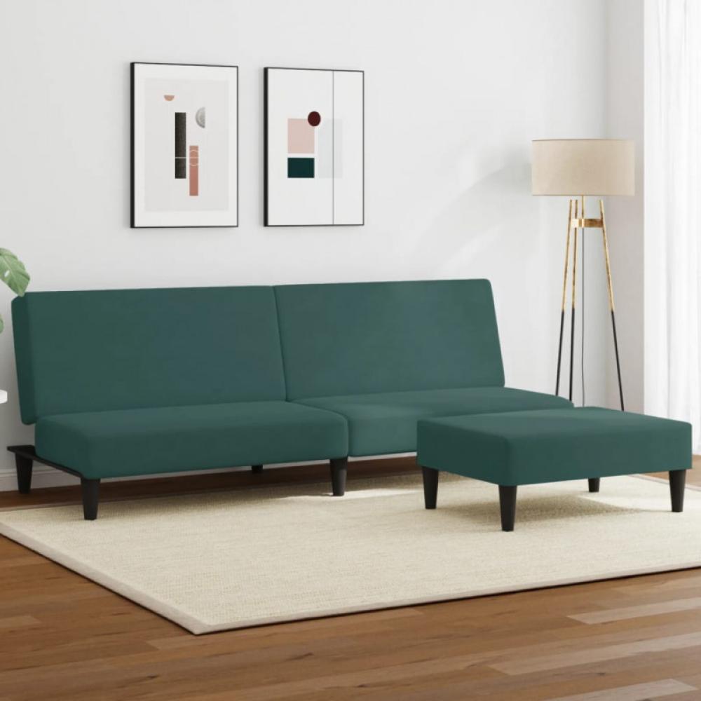 Schlafsofa 2-Sitzer mit Fußhocker Dunkelgrün Samt (Farbe: Grün) Bild 1