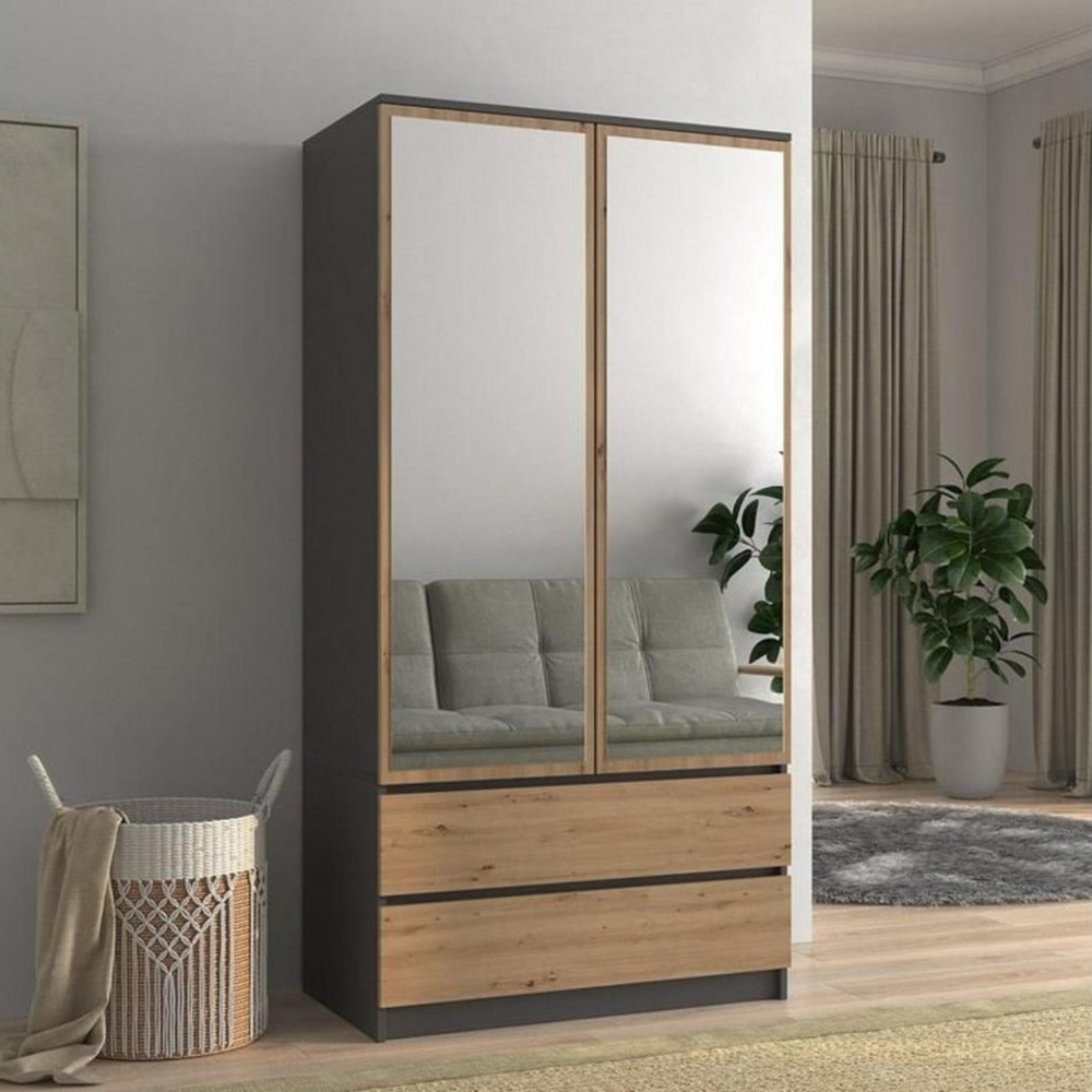 Beautysofa Drehtürenschrank Rubin (2 Außenschubladen, 90 cm Breit Kleiderschrank) 2 Schubladen Bild 1