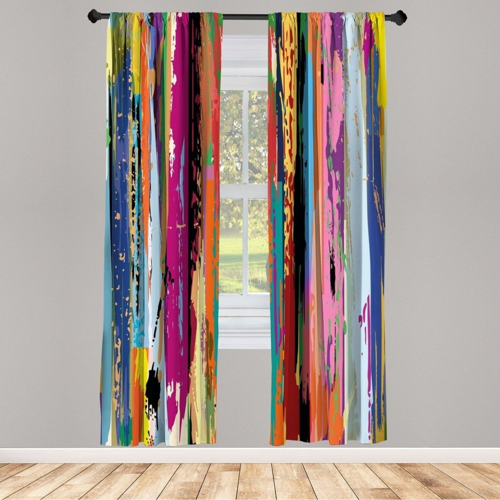 Abakuhaus Gardine Vorhang für Wohnzimmer Schlafzimmer Dekor, Microfaser, Abstrakt Vibrierende Regenbogen-Entwurf Bild 1