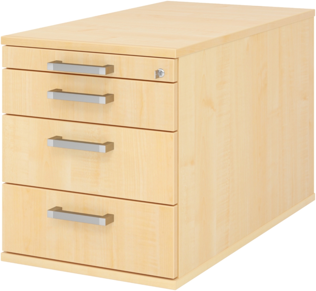 bümö Rollcontainer mit Schubladen, Container abschließbar aus Holz in Ahorn - Rollwagen für's Büro als Schreibtisch Unterschrank, Bürocontainer od. Schreibtischcontainer mit Chromgriffe, TC30-3-3-CE Bild 1