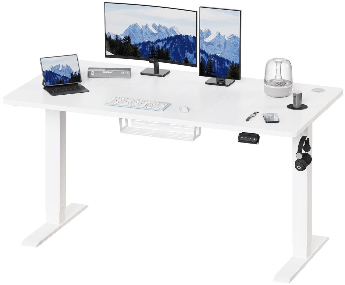 JUMMICO HöHenverstellbarer Schreibtisch Standing Desk Elektrischer Schreibtisch Höhenverstellbar mit Memory-Funktion 140x60 cm,Weiß Bild 1