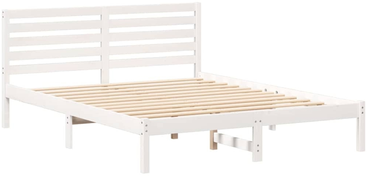 vidaXL Bettrahmen mit Kopfteil Weiß 140 x 200 cm Massives Kiefernholz 872288 Bild 1