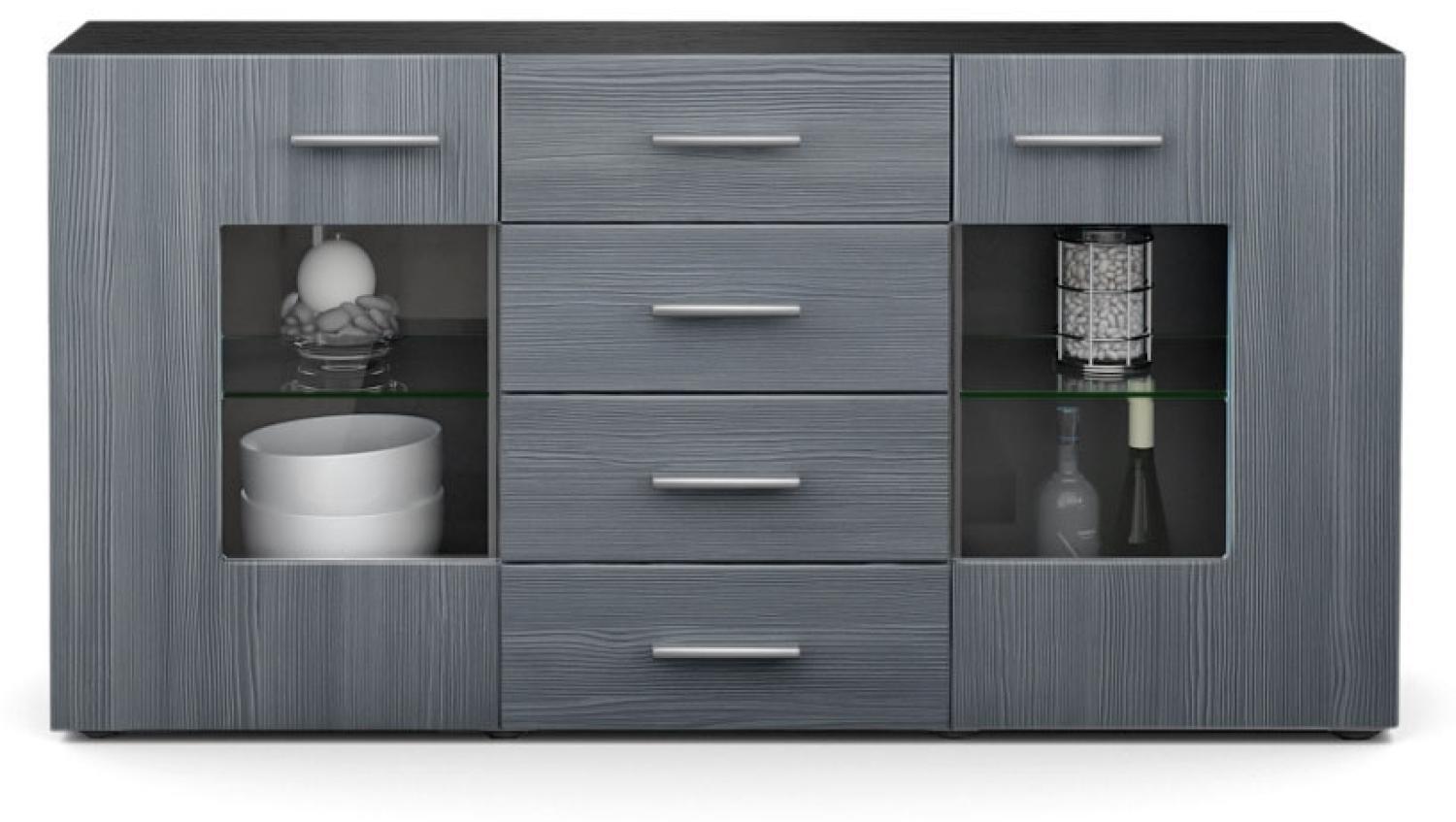 Sideboard Kommode Grömitz V1, Korpus in Schwarz matt / Front in Avola-Anthrazit (139 x 72 x 35) Bild 1