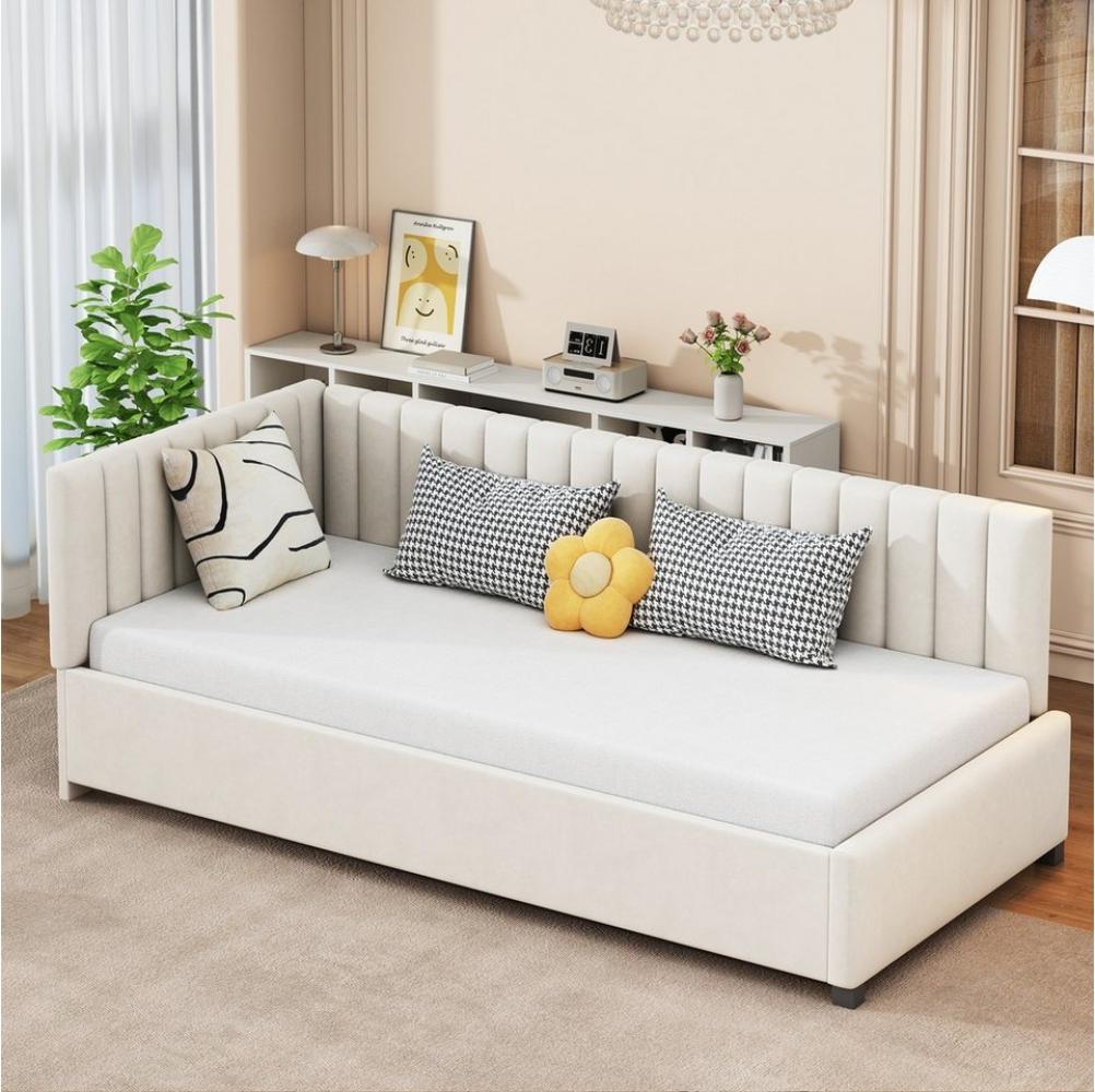 HAUSS SPLOE Schlafsofa Sofabett 90 x 200cm mit Lattenrost Hautfreundlicher Samtstoff Beige, Multifunktionsbett mit Lattenrost Hautfreundlicher Samtstoff, ohne Matratze Bild 1