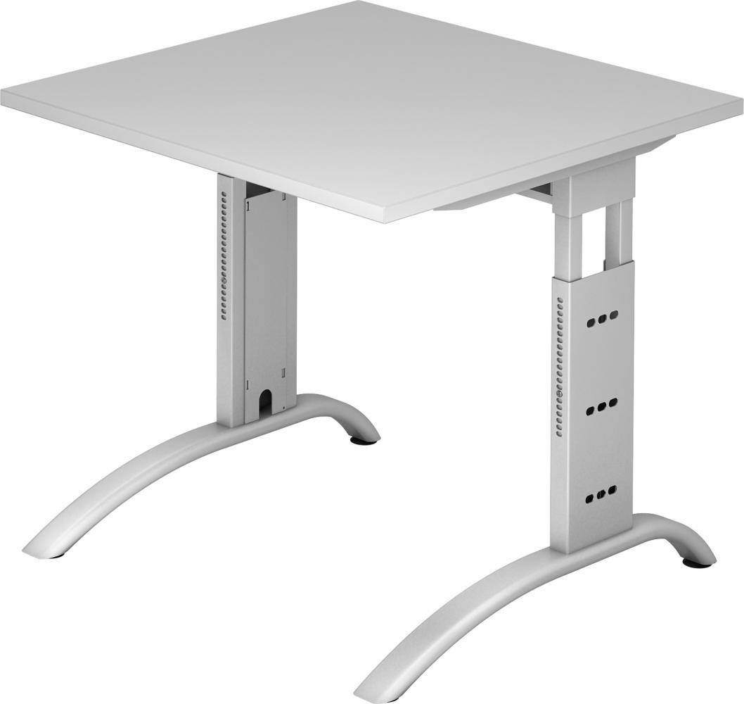 bümö manuell höhenverstellbarer Schreibtisch 80x80 cm in grau - PC Tisch höhenverstellbar & klein, höhenverstellbarer Tisch Büro, kleiner Computertisch verstellbar, F-Serie, FS-08-5-S Bild 1