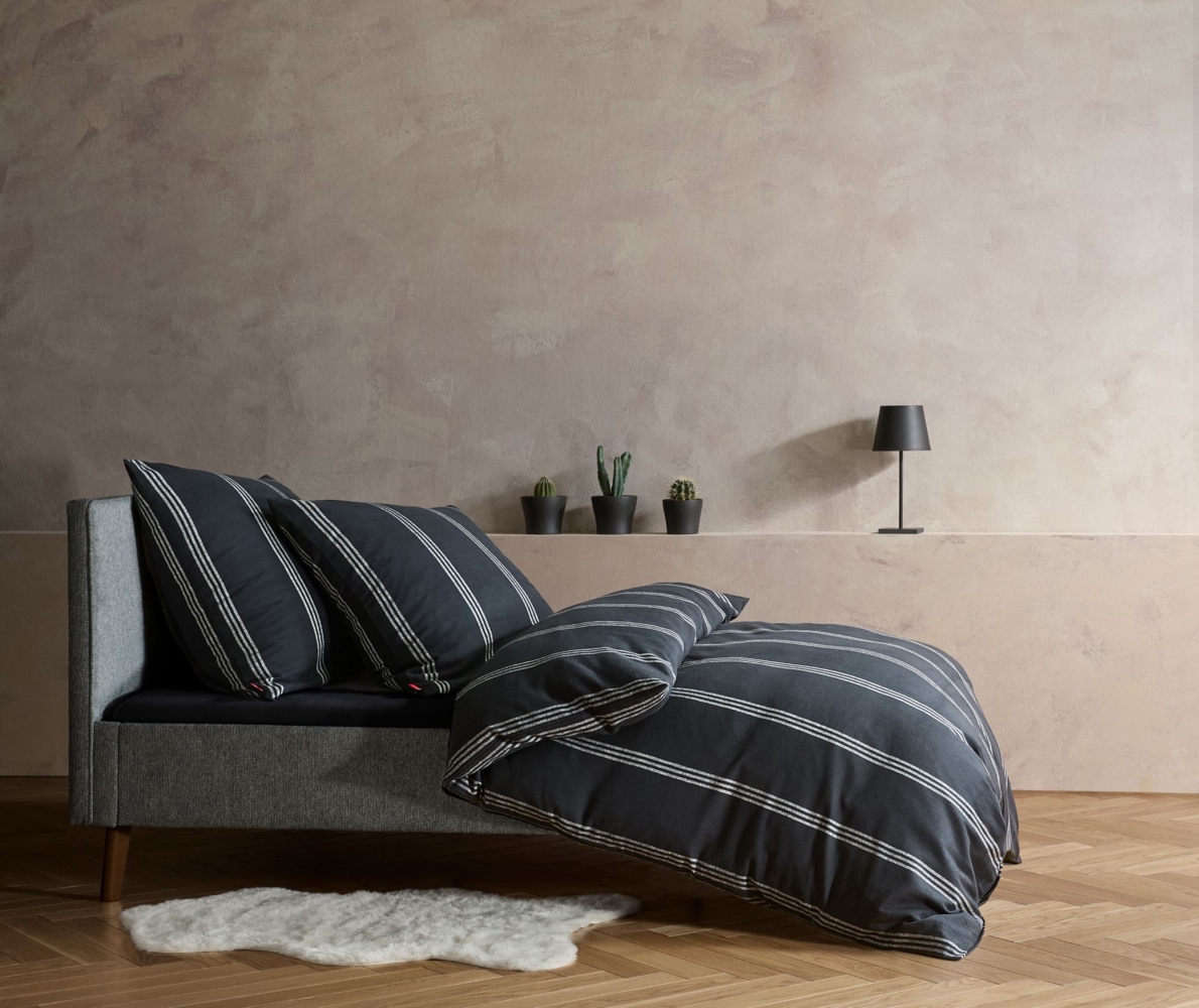 Fleuresse Lech Edelflanell Bettwäsche 135x200 Streifen grau schwarz 604577-01 Bild 1