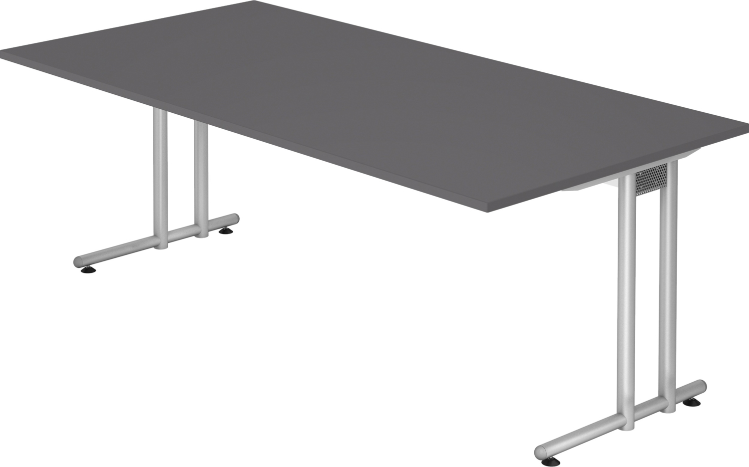 bümö Schreibtisch groß, N-Serie 200x100 cm, Tischplatte aus Holz in graphit, Gestell aus Metall in Silber - PC Tisch, großer Computertisch für's Büro, Office Bürotisch, NS-2E-G-S Bild 1