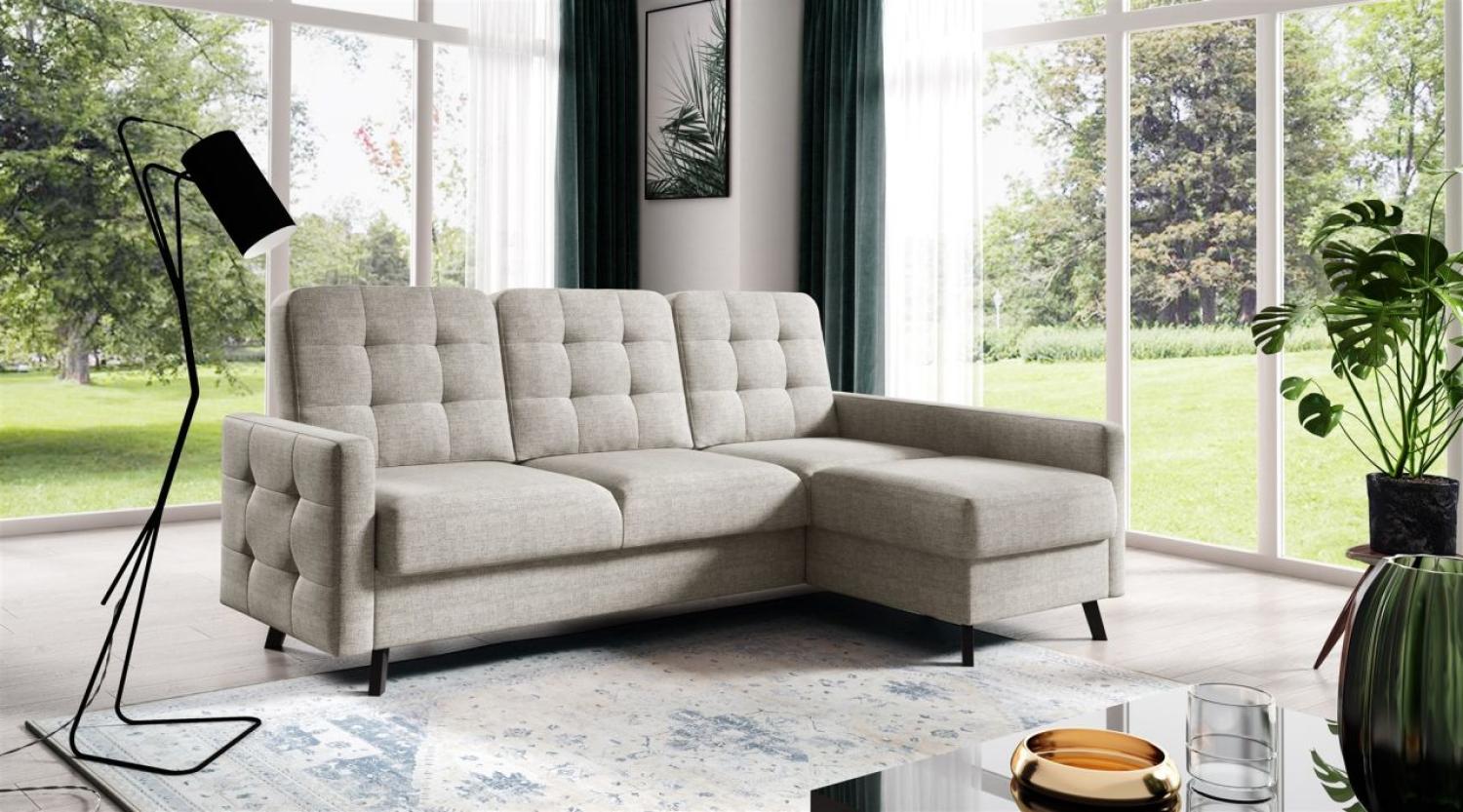 Ecksofa Sofa GARNET Stoff Luis Beige mit Schlaffunktion Ottomane Rechts Bild 1