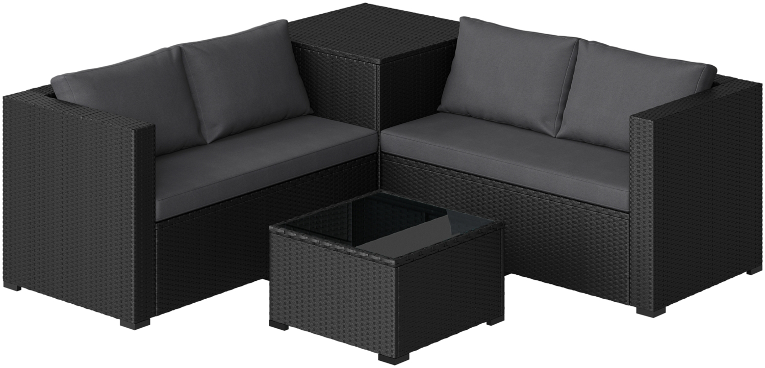 STEELSØN 'Veloria' Polyrattan Sitzgruppe, 2 Sofa, Tisch, Aufbewahrungsbox, schwarz Bild 1