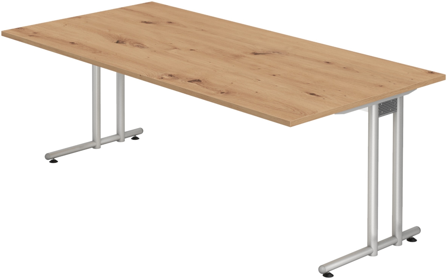 bümö Schreibtisch groß, N-Serie 200x100 cm, Tischplatte aus Holz in Asteiche, Gestell aus Metall in Silber - PC Tisch, großer Computertisch für's Büro, Office Bürotisch, NS-2E-R-S Bild 1
