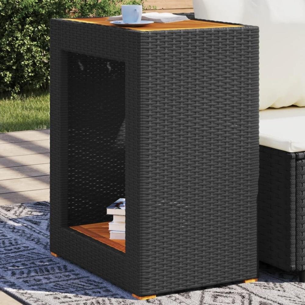 vidaXL Garten-Beistelltisch mit Holzplatte Schwarz Poly Rattan 366303 Bild 1