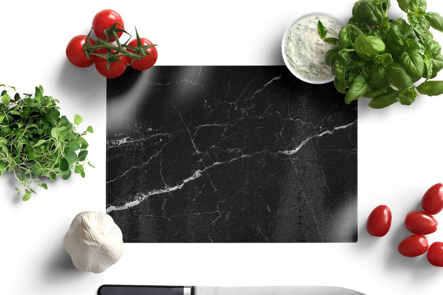 MuchoWow Schneidebrett Marmoroptik - Schwarz - Luxus, Glas, Schneidebrett Glas, Küchenbrett, Rutschfest, 28x20 cm Bild 1