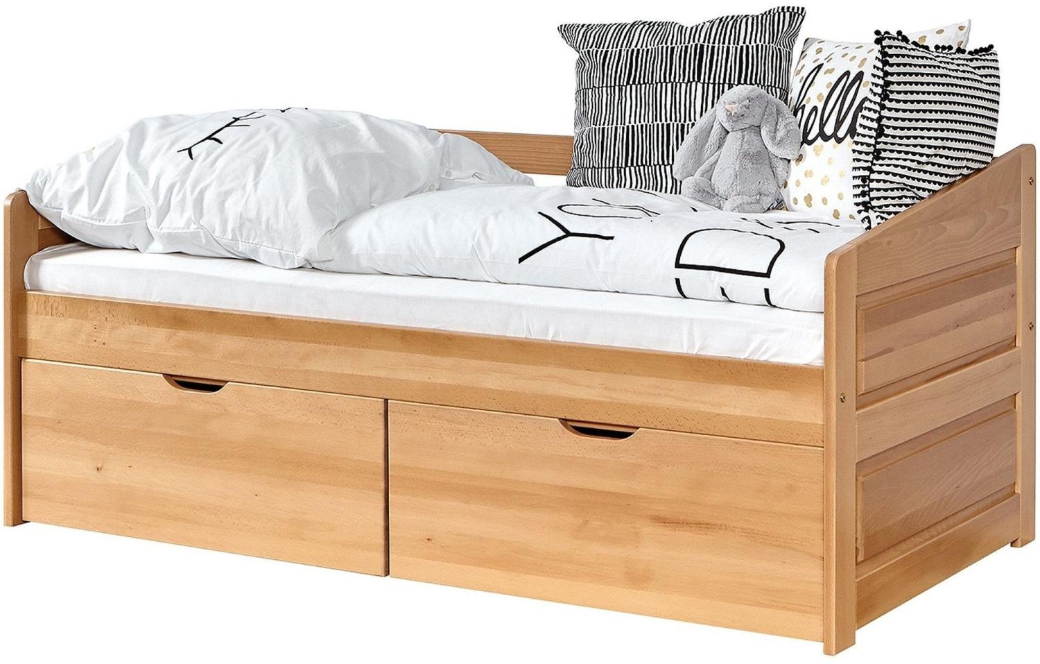 Ticaa Sofabett 'Micki MINI' 80x160 Buche massiv Komplett-Set - mit 2er Schubkästen - inkl. Matratze - natur Bild 1