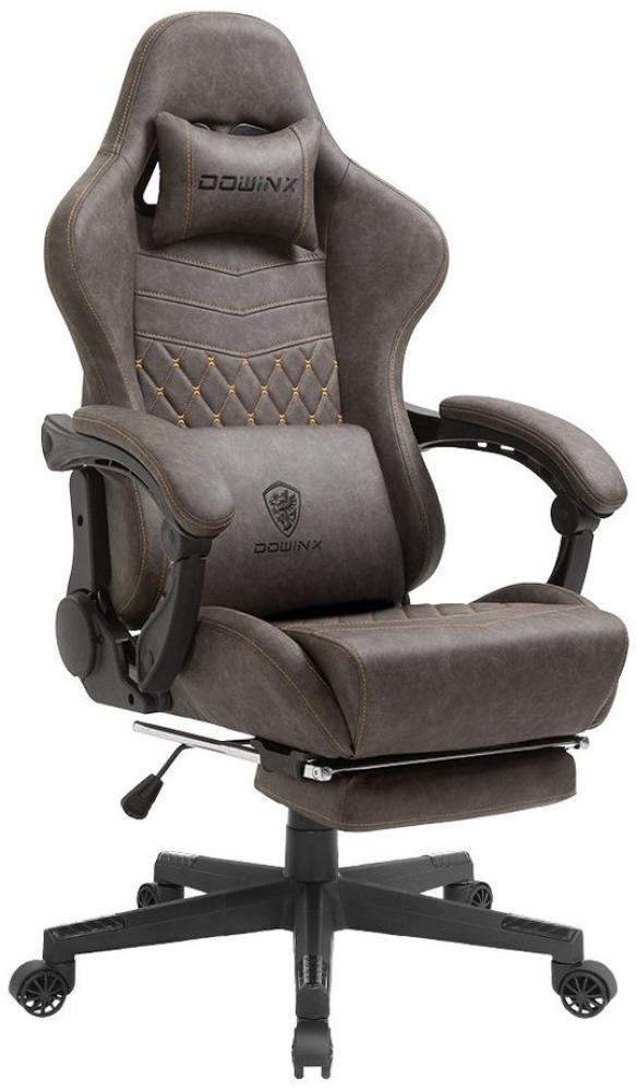 Dowinx Gaming-Stuhl Ergonomisches Design mit Massage Lendenwirbelstütze und Fußstütze, Rennsport-Stil PU-Leder hohen Rücken verstellbare Drehstuhl, Braun Bild 1