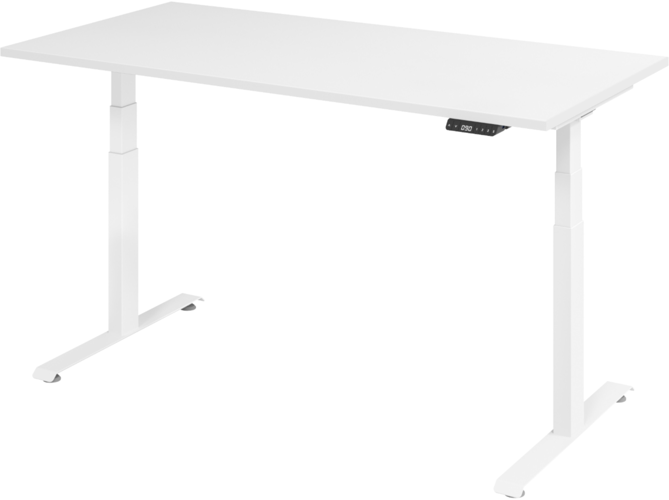 bümö höhenverstellbarer Schreibtisch 160x80 cm in weiß, Gestell weiß - Höhenverstellbar Elektrisch Stehpult mit 3-fach Speicher, Computertisch, Ergonomischer Steh-Sitz Tisch, Bürotisch, LXK65-16-W-W Bild 1