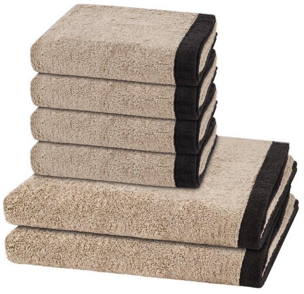 Cawö Lifestyle Splash 6 tlg. Frottier-Set - 4 X Handtuch (50 X 100cm), 2 X Duschtuch (70 X 140cm) - 522 g/m2 - Leinen / basalt Bild 1