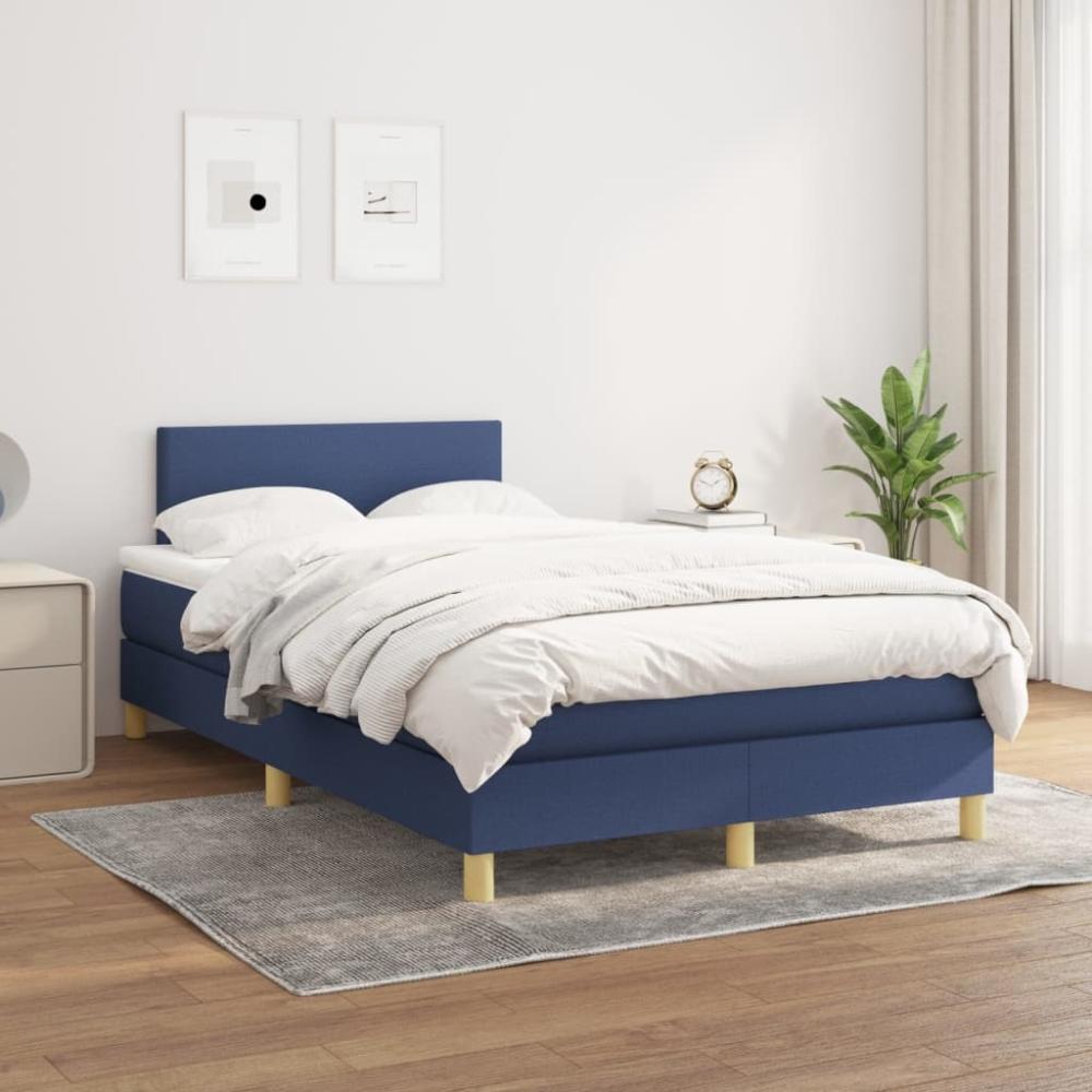 vidaXL Boxspringbett mit Matratze Stoff Blau 120 x 200 cm, Härtegrad: H2 [3140447] Bild 1