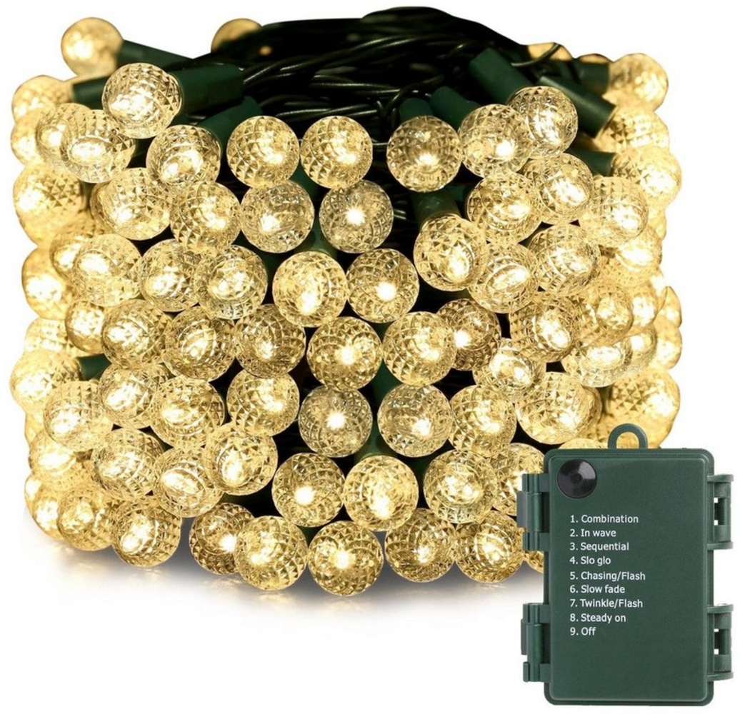 Elegear LED-Lichterkette 10M 100LEDs weihnachtsdeko Batterie, Kugel Lichterkette, Innen/Außen, 100-flammig, mit Timer 8 Modi für Weihnachten/Weihanchtsbaum Deko Bild 1