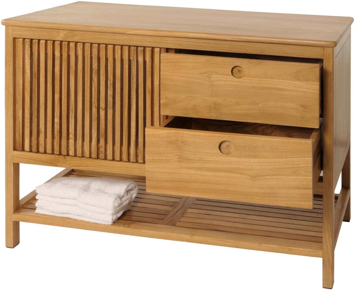 Teak-Kommode HWC-M70, Sideboard, Schiebetüre Schubladen, hochwertiges B-Grade-Teak (Kernholz, 20-30 Jahre), 81x106x55cm Bild 1