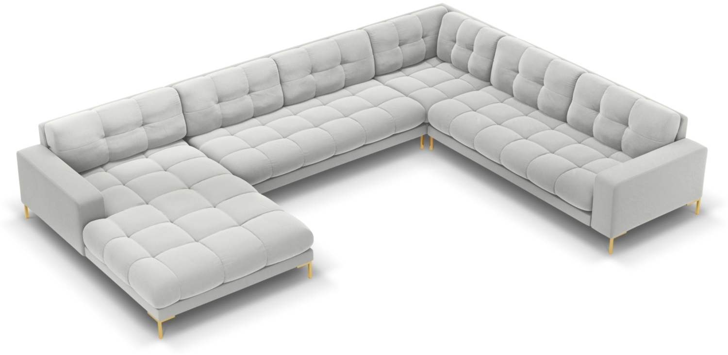 Micadoni Wohnlandschaft Mamaia 7-Sitzer Rechts Samtstoff Bluvel Silber goldene Beine Bild 1