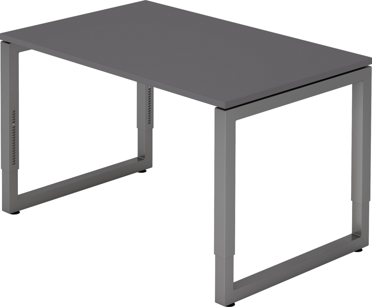 bümö höhenverstellbarer Schreibtisch R-Serie 120x80 cm in graphit, Gestell in Graphit - PC Tisch klein für's Büro manuell höhenverstellbar, Computertisch verstellbar, RS-12-G-G Bild 1