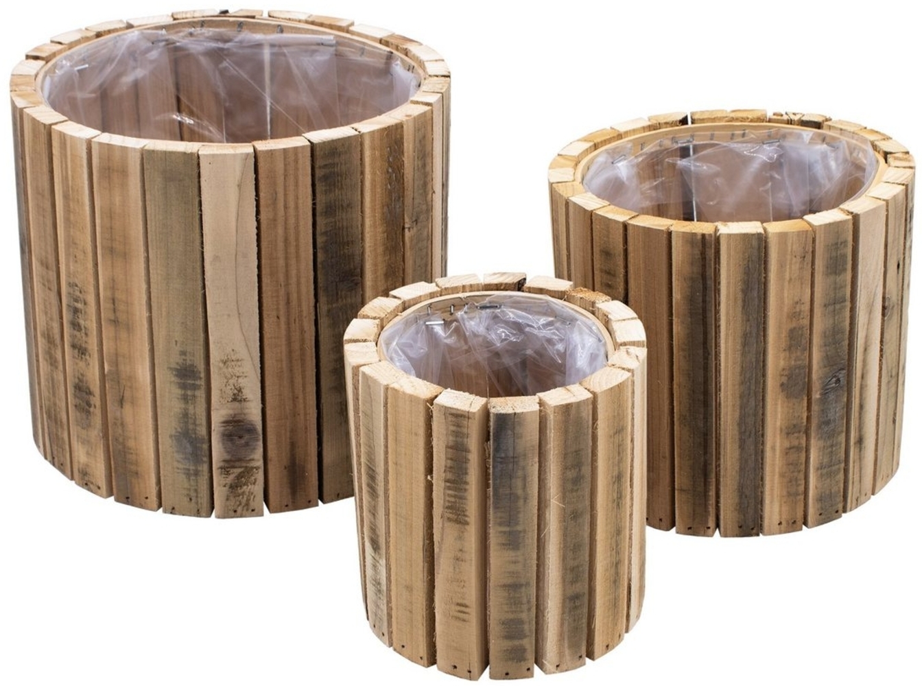 Spetebo Blumentopf Holz Pflanztopf im 3er Set - 23 / 20 / 14 cm (Set, 1 St, 3er), Blumentopf Übertopf mit Folie Bild 1