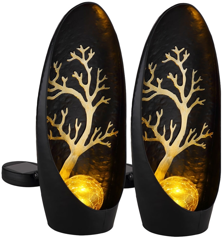 2er Set LED Solarleuchte, Baum, schwarz, Akku, H 30 cm Bild 1