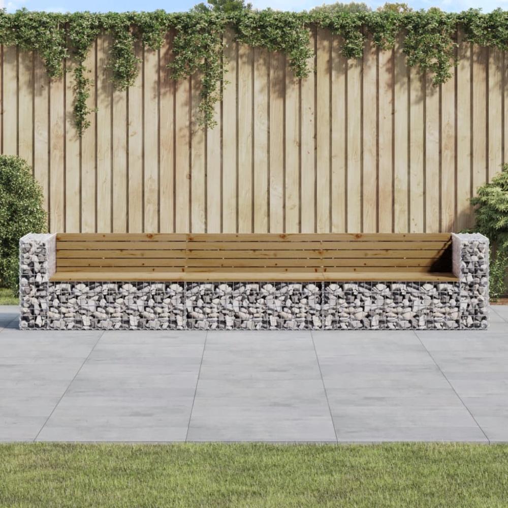 vidaXL Gartenbank aus Gabionen 347x71x65,5 cm Kiefernholz Imprägniert Bild 1